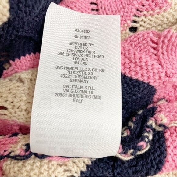 Laurie Felt Pointelle Knit Maxi Cardigan Duster Sweater Navy Pink Tan Size XXS - Picture 15 of 16